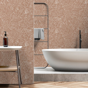 Beige Linie Zeichnend botanisches Muster Tapete