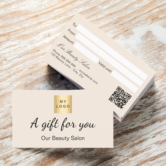 Beige logo qr gift certificate card visitenkarte (Von Creator hochgeladen)