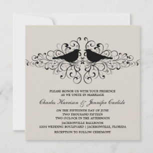 Beige Love Bird Wirbel Hochzeit Einladung
