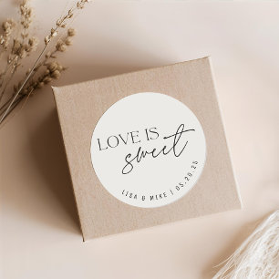 Beige Love is Sweet Hochzeitsgunst Runder Aufkleber