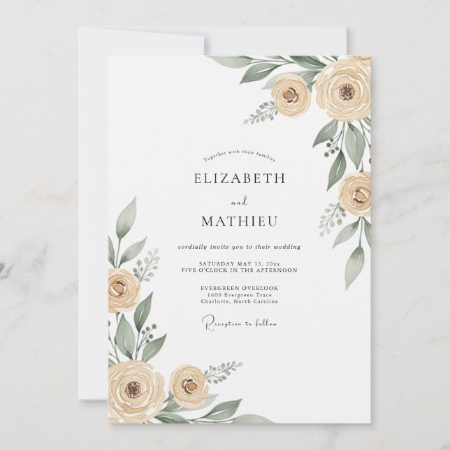 Beige malerische Hochzeit Einladung (Vorderseite)