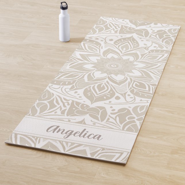 Beige Mandala Yoga Mat Anpassbarer Name Yogamatte (Beispiel)