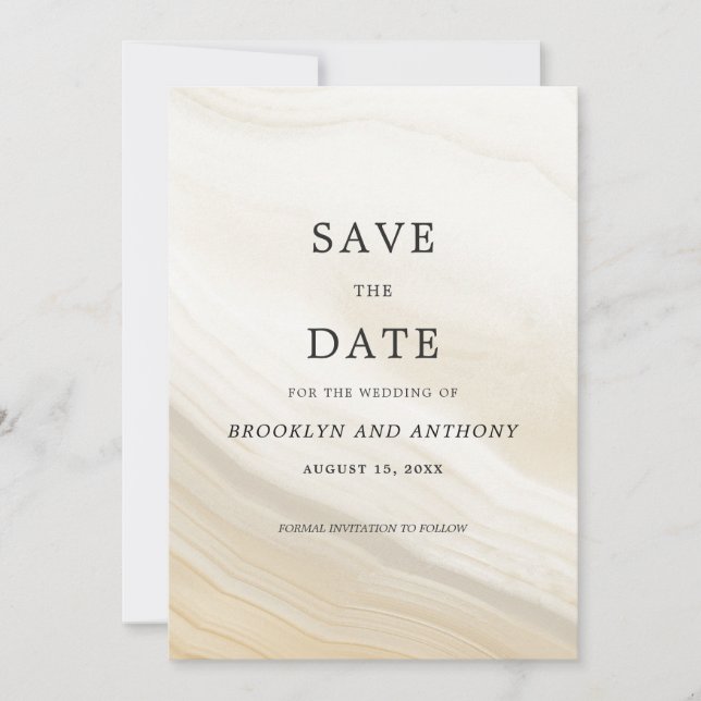 Beige Marble Stone Save The Date (Vorderseite)