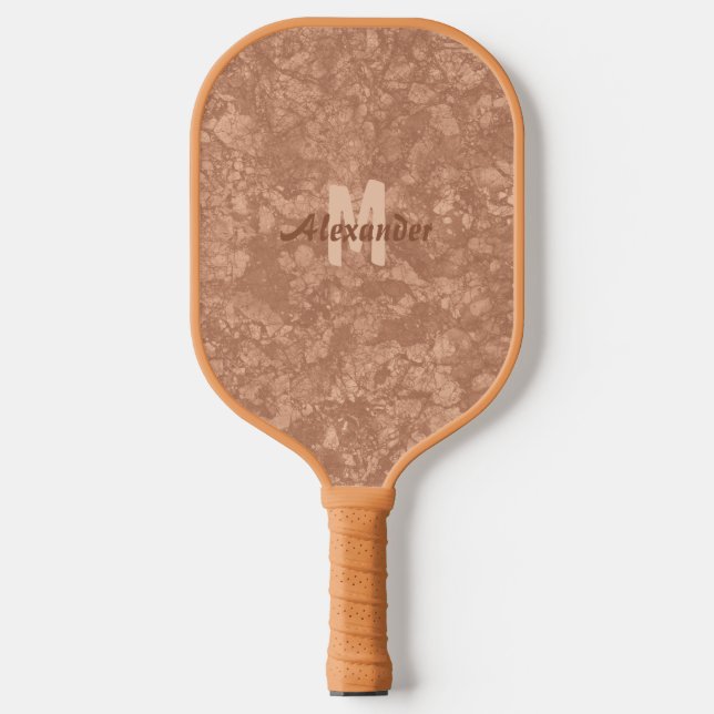 Beige Marble Terrazzo Texture Monogram Pickleball Schläger (Vorderseite)