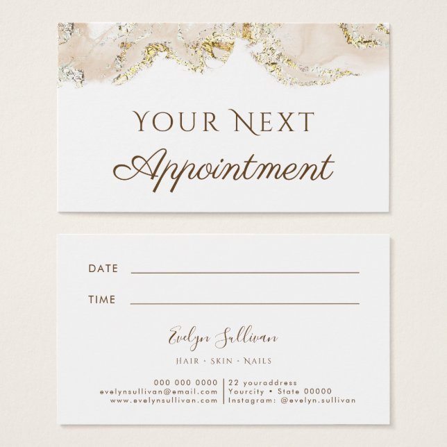 beige Marmordesign Terminierungskarte (Vorne & Hinten)