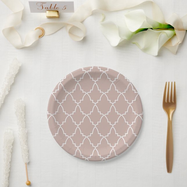 Beige marokkanische Gittermuster Pappteller (Hochzeit)