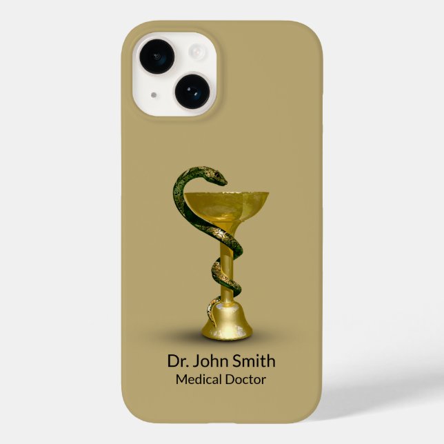 Beige Medical Bowl Snake Hygieia Gold Caduceus Case-Mate iPhone Hülle (Rückseite)