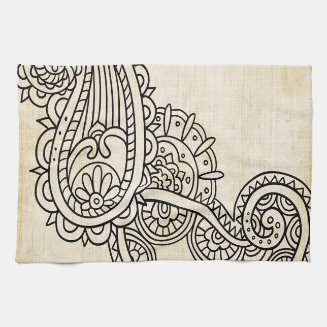 Beige Mehndi Motif Handtuch (Horizontal)