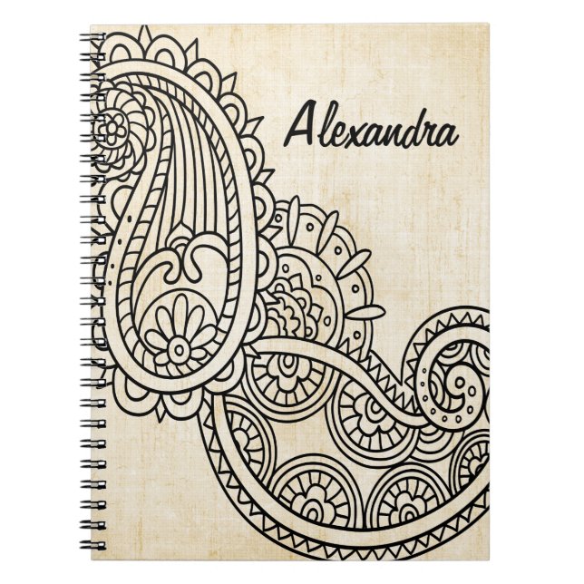 Beige Mehndi Motif Notebook Notizblock (Vorderseite)