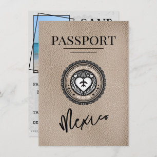 Beige Mexico Passport Save the Date