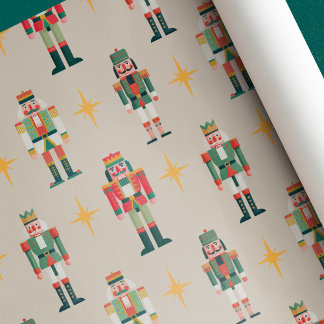 Beige Midcentury Retro Nutcracker Christmas  Geschenkpapier