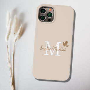 Beige Minimal Modern Initial Monogram Name Case-Mate iPhone 14 Hülle
