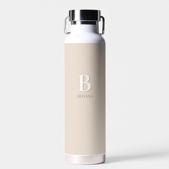 Beige Minimal Modernes Anfangsmonogramm Trinkflasche (Vorne)