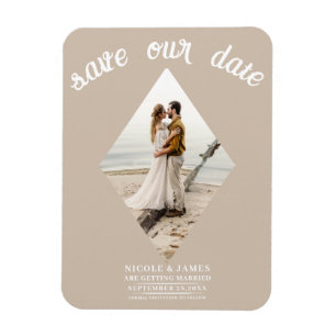 Beige-minimaler Diamant-Foto-Hochzeits-Save-the-Da Magnet