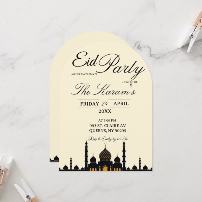 Beige Minimalist elegant Eid Party Invitation Card Einladung (Vorderseite/Rückseite Beispiel)