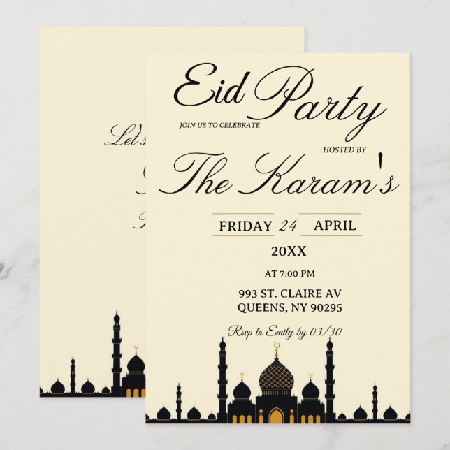Beige Minimalist  elegant Eid Party Invitation  Einladung (Vorne/Hinten)