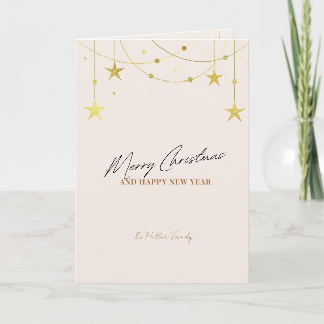 Beige Minimalistic Christmas Card Custom Photo Karte (Vorderseite)