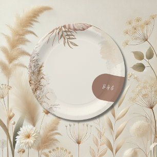 Beige Minimalistisch Boho Wedding Theme Pappteller