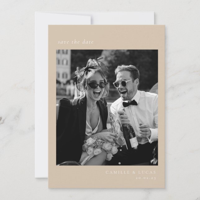 Beige Minimalistisch Elegantes Foto Save the Date Einladung (Vorderseite)