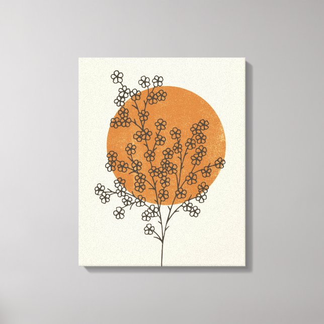 Beige Minimalistische Abstrakte Blume Leinwand (Vorderseite)