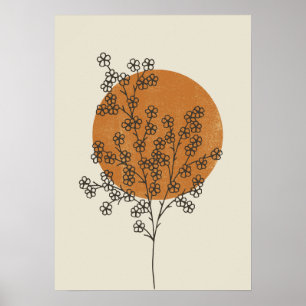 Beige Minimalistische Abstrakte Blume Poster