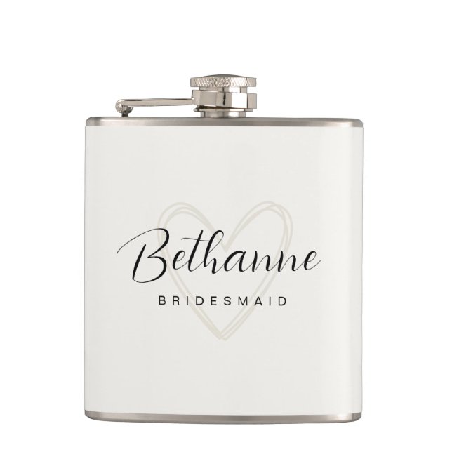 Beige Minimalistische Bridesmaid Flask Geschenk Flachmann (Vorderseite)