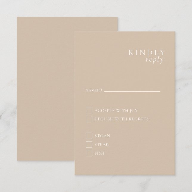 Beige Minimalistische Elegant RSVP-Karte Begleitkarte (Vorne/Hinten)
