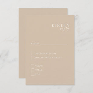 Beige Minimalistische Elegant RSVP-Karte Begleitkarte