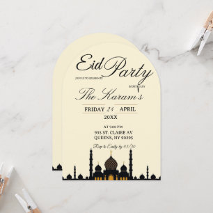Beige Minimalistische elegante Eid-Party-Einladung Einladung