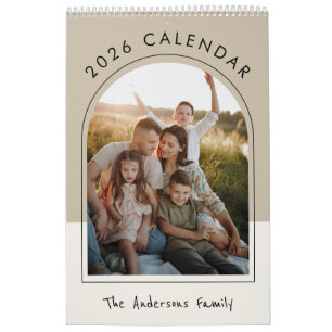 Beige-minimalistische Familienfoto-2026-Monatsüber Kalender