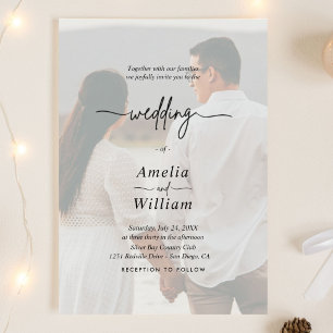 Beige Minimalistische Foto Hochzeit Einladung