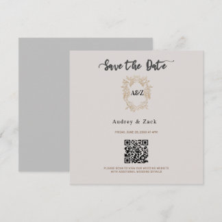 Beige Minimalistische QR SCAN-KARTE Save The Date