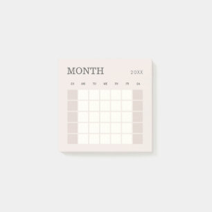 Beige Minimalistischer Monatsplaner-Kalender Post-it Klebezettel