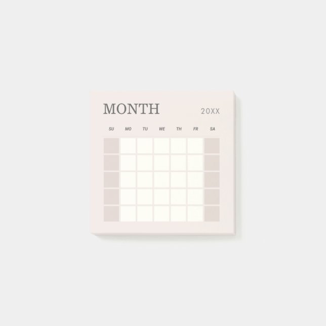 Beige Minimalistischer Monatsplaner-Kalender Post-it Klebezettel (Vorderseite)