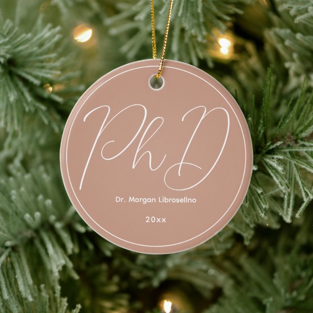 Beige Minimalistischer Name PhD-Abschluss Keramik Ornament (Baum)