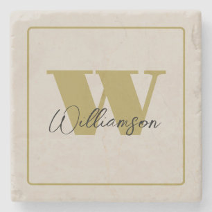 Beige minimalistischer personalisierter goldener A Steinuntersetzer