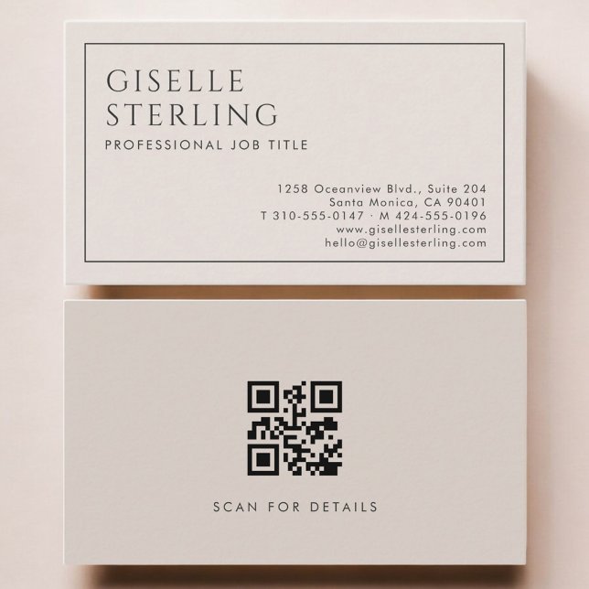 Beige minimalistischer QR-Code Professional Visitenkarte (Von Creator hochgeladen)