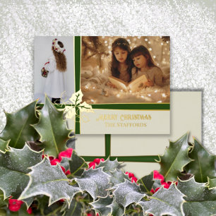 Beige mit Green Ribbon Foil Holiday Card Folien Feiertagskarte