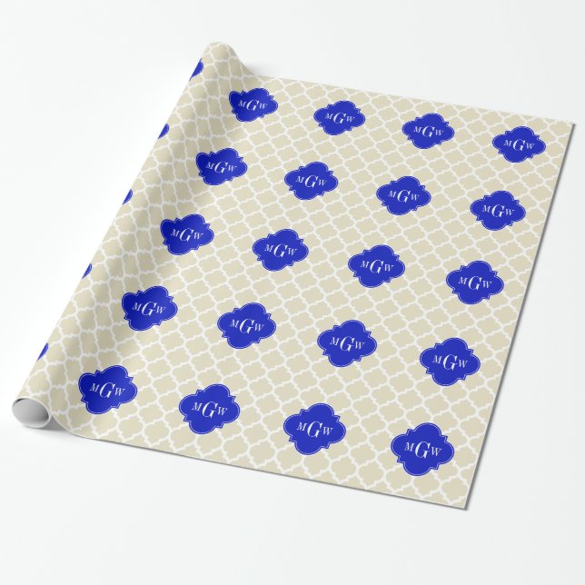 Beige mit marokkanischem #5 Royal Blue 3 Initial M Geschenkpapier (Ungerollt)