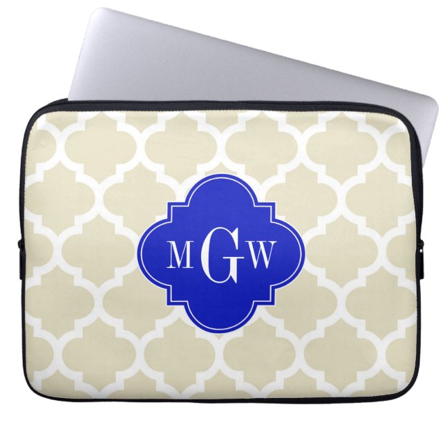 Beige mit marokkanischem #5 Royal Blue 3 Initial M Laptopschutzhülle (Vorderseite)