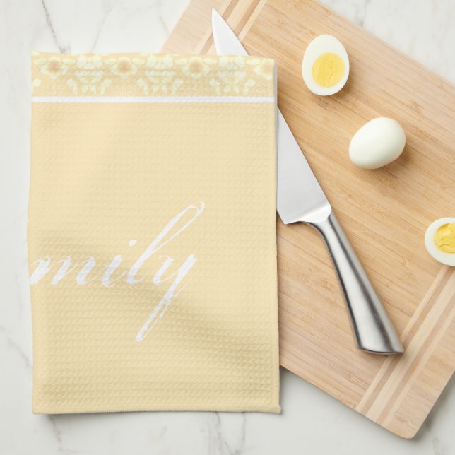 Beige mit weißer Blüte Geschirrtuch (Viertel Falte)