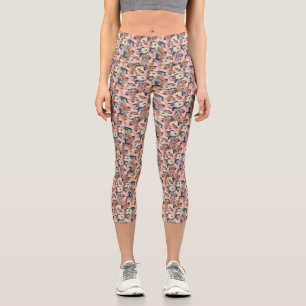 Beige Mix Blume Muster Capri Leggins Leggings