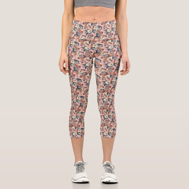 Beige Mix Blume Muster Capri Leggins Leggings (Vorderseite)