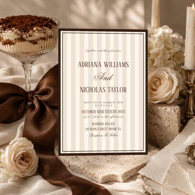 Beige Mocca Streifen Hochzeit Einladung (Von Creator hochgeladen)