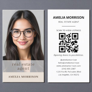 Beige Mocha Real Anwesen Agent QR Code Foto Visitenkarte