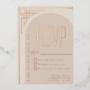 Beige Modern Deco Bogen RSVP Folieneinladung