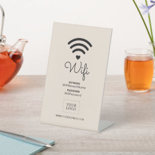 Beige Modern Heart Business Wifi Password Sign Sockelschild