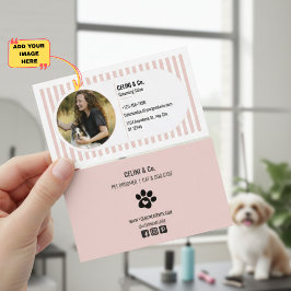 Beige Modern Pet Grooming Business Card with Photo Visitenkarte
