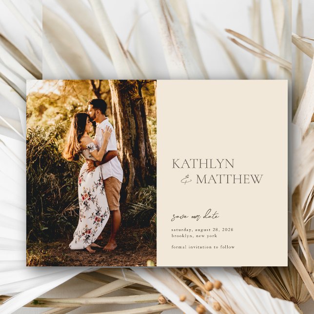 Beige Modern Whimsical Script Boho Save the Date Magneteinladung (Von Creator hochgeladen)