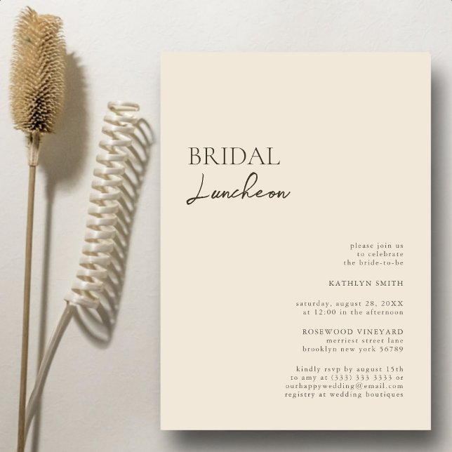 Beige Modern Whimsical Script Bridal Luncheon Einladung (Von Creator hochgeladen)